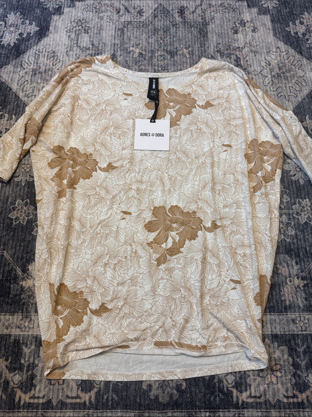 Agnes & Dora Cream Top with Tan Floral Print